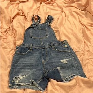 Denim Distressed Overalls